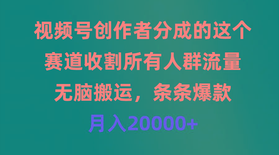 (9406期)视频号创作者分成的这个赛道，收割所有人群流量，无脑搬运，条条爆款，…-泡泡网赚