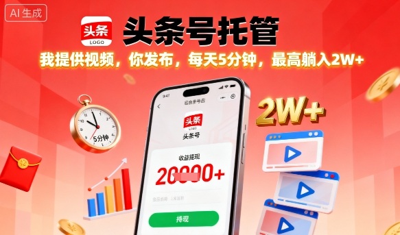 【头条号托管】我提供视频，你发布，每天5分钟，最高躺入2W+【揭秘】-泡泡网赚