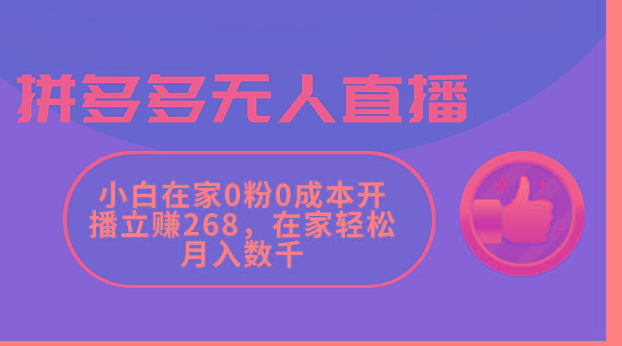 拼多多无人直播，小白在家0粉0成本开播立赚268，在家轻松月入数千-泡泡网赚