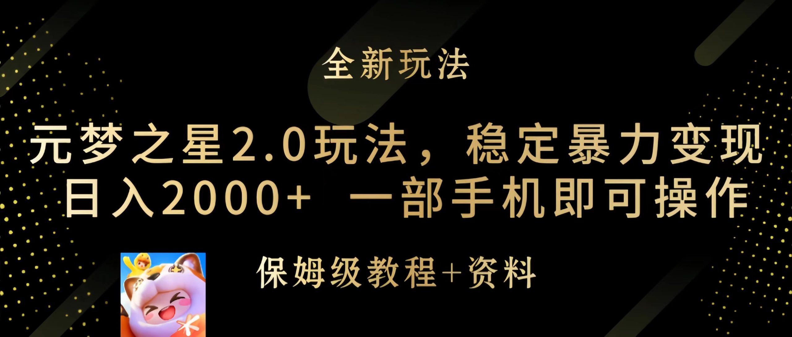 (9544期)元梦之星2.0玩法，稳定暴力变现，日入2000+，一部手机即可操作-泡泡网赚
