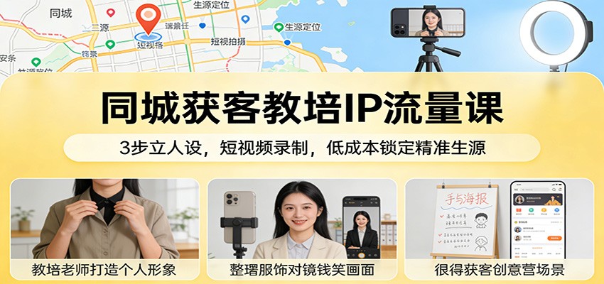 同城获客教培IP流量课：3步立人设，短视频录制，低成本锁定精准生源-泡泡网赚