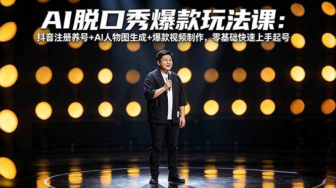 AI脱口秀爆款玩法课：抖音注册养号+AI人物图生成+爆款视频制作，零基础快速上手起号-泡泡网赚