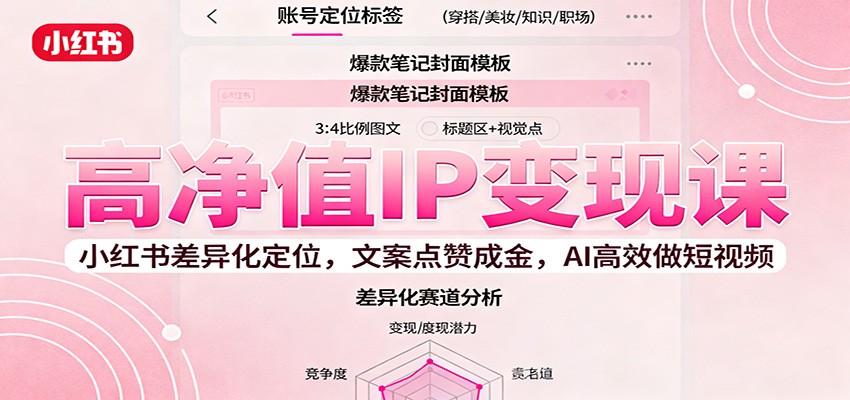 高净值IP变现课：小红书差异化定位，文案点赞成金， AI高效做短视频-泡泡网赚