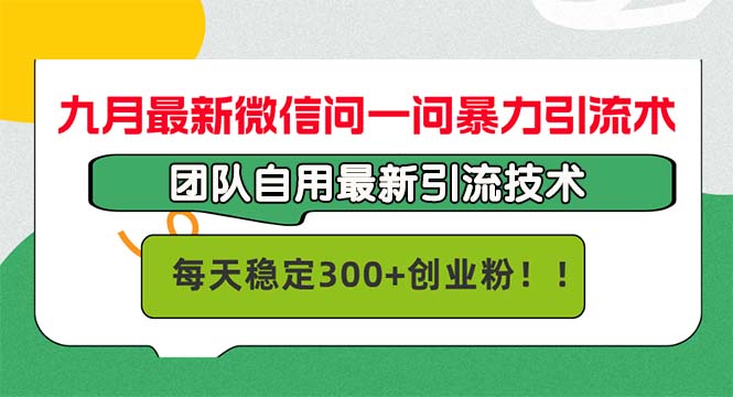 九月最新微信问一问暴力引流术，团队自用引流术，每天稳定300+创…-泡泡网赚