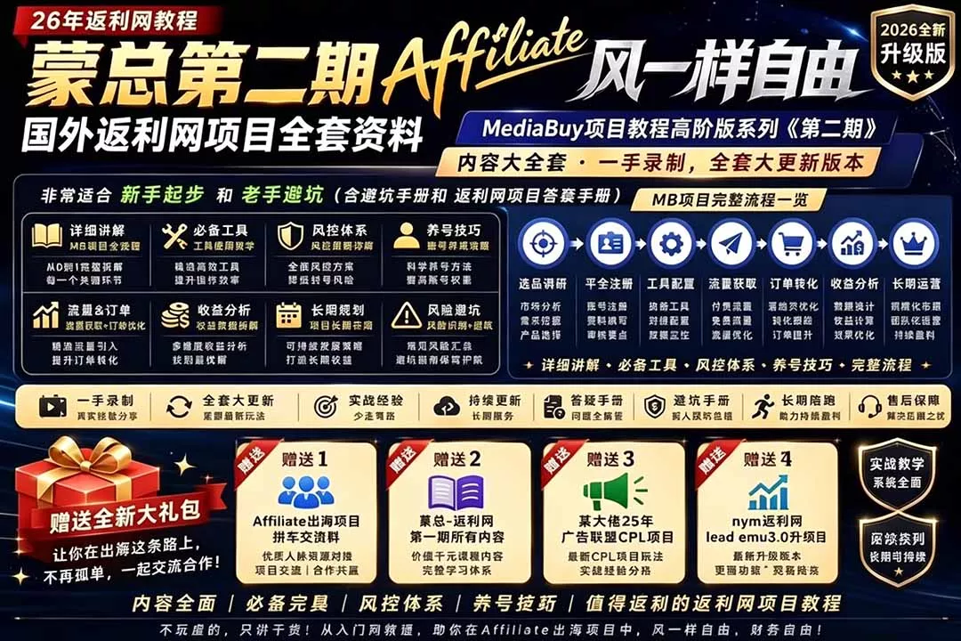 2026国外返利网高阶二期教程，深耕MediaBuy项目变现玩法，系统化进阶突破运营收益瓶颈-泡泡网赚