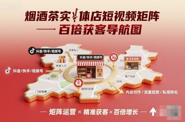 烟酒茶实体店短视频矩阵百倍获客导航图-泡泡网赚