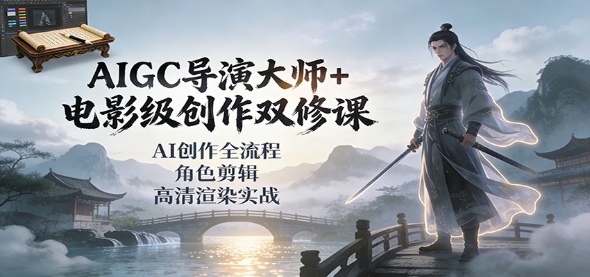 AIGC导演大师+电影级创作双修课：AI创作全流程、角色剪辑、高清渲染实战-泡泡网赚