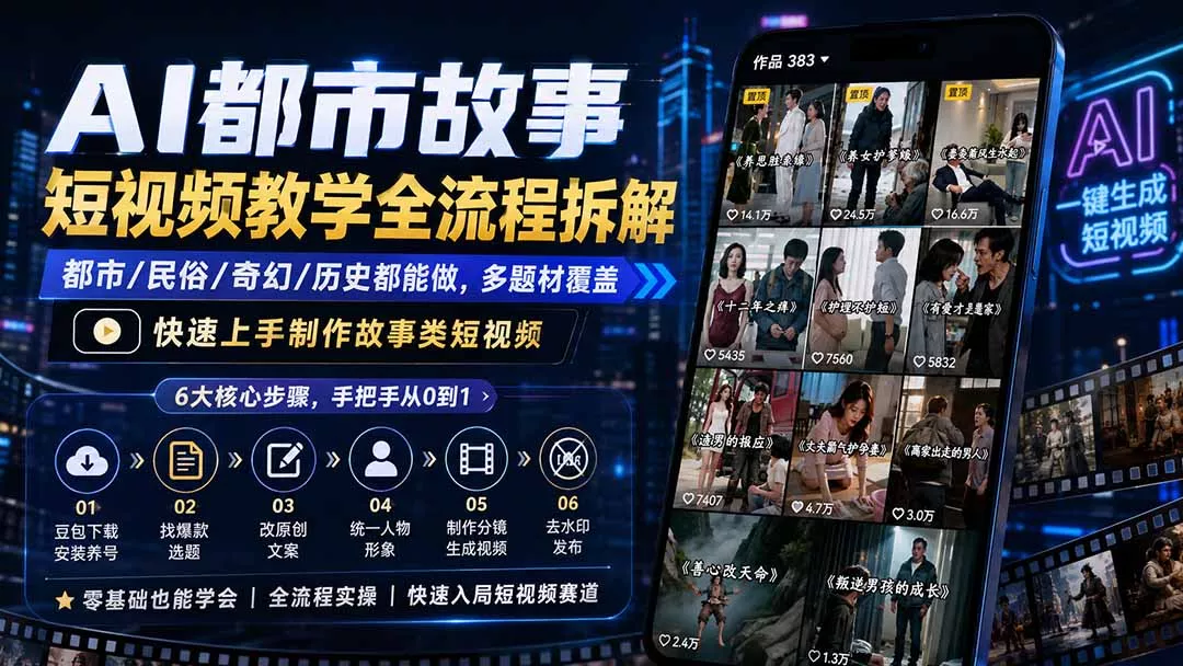 AI都市故事短视频教学全流程拆解;都市/民俗/奇幻/历史都能做多题材覆盖,快速上手制作故事类短视频 AI都市故事短视频教学全流程拆解;都市/民俗/奇幻/历史都能做多题材覆盖,快速上手制作故事类短视频