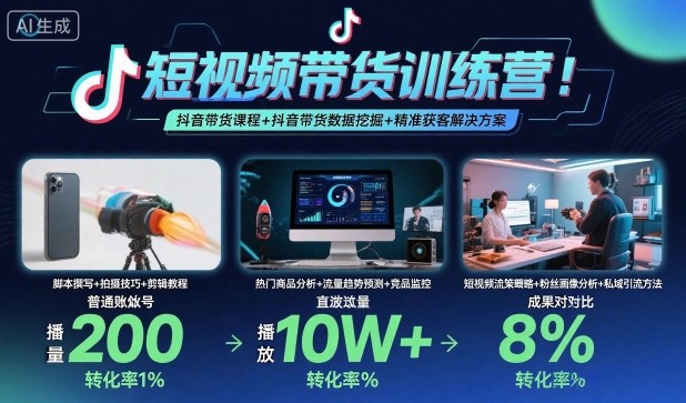 短视频带货训练营，抖音带货课程+抖音带货数据挖掘+精准获客解决方案-泡泡网赚