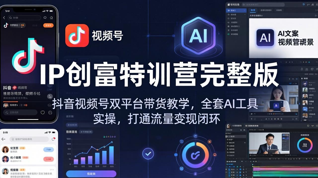IP创富特训营完整版：抖音视频号双平台带货教学，全套AI工具实操，打通流量变现闭环-泡泡网赚