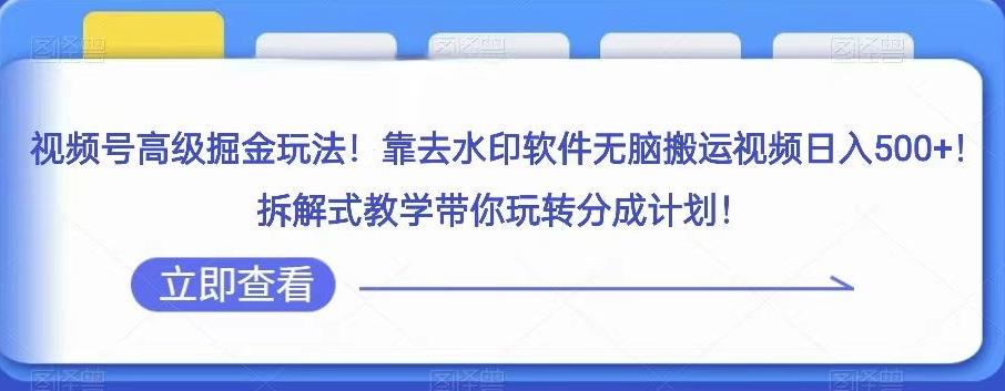 视频号高级掘金玩法，靠去水印软件无脑搬运视频日入500+，拆解式教学带你玩转分成计划【揭秘】-泡泡网赚