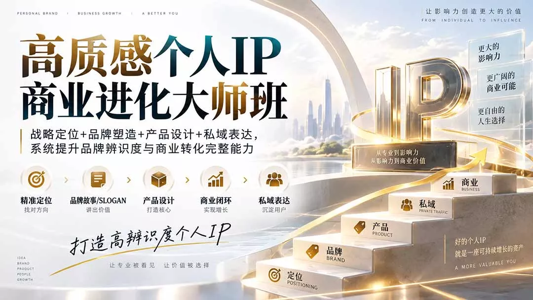 高质感个人IP商业进化大师班：战略定位+品牌塑造+产品设计+私域表达，系统提升品牌辨识度与商业转化完整能力-泡泡网赚