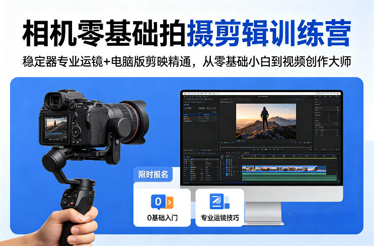 相机零基础拍摄剪辑训练营：稳定器专业运镜+电脑版剪映精通，从零基础小白到视频创作大师-泡泡网赚