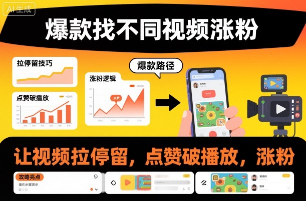 爆款找不同视频涨粉，让视频拉停留，实现点赞，破播放，涨粉-泡泡网赚