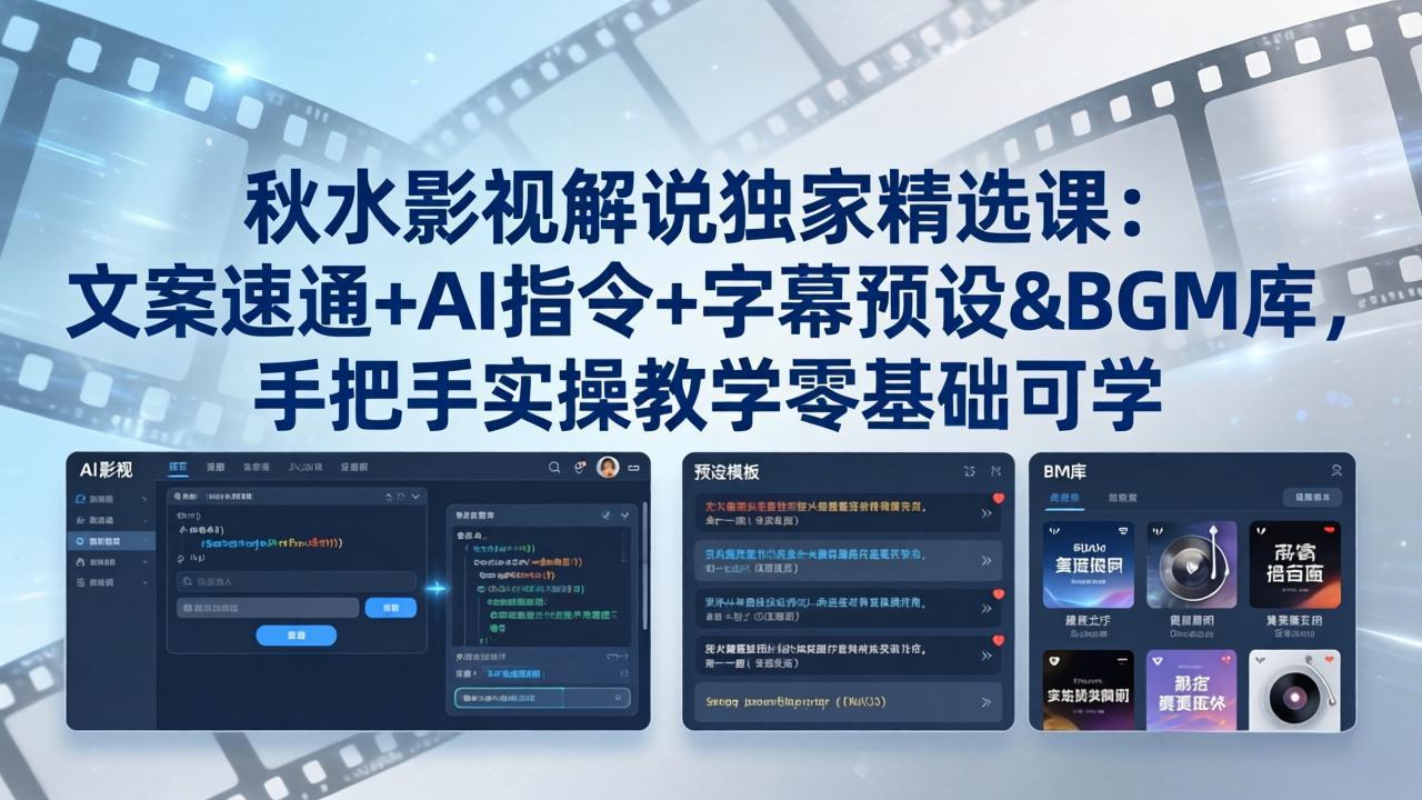 秋水影视解说独家精选课：文案速通+AI指令+字幕预设+BGM库，手把手实操教学零基础可学-泡泡网赚