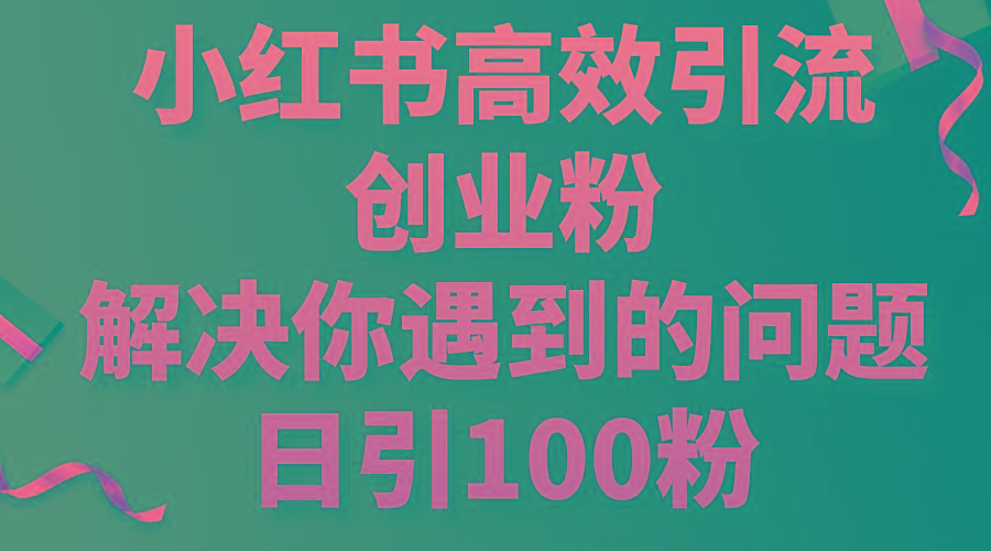 小红书高效引流创业粉，解决你遇到的问题，日引100粉-泡泡网赚
