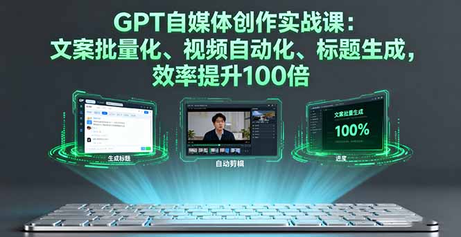 GPT自媒体创作实战课：文案批量化、视频自动化、标题生成，效率提升100倍-泡泡网赚