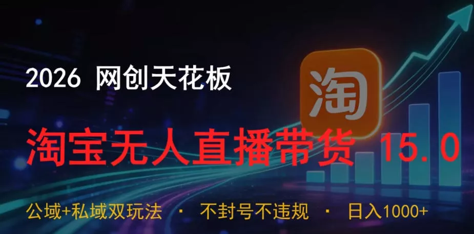 2026网创天花板，淘宝无人直播带货15.0，公域+私域双玩法，日入1k+，不违规不封号【揭秘】-泡泡网赚
