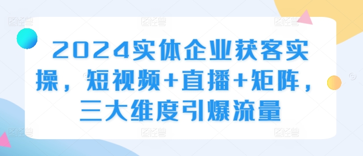 2024实体企业获客实操，短视频+直播+矩阵，三大维度引爆流量-泡泡网赚