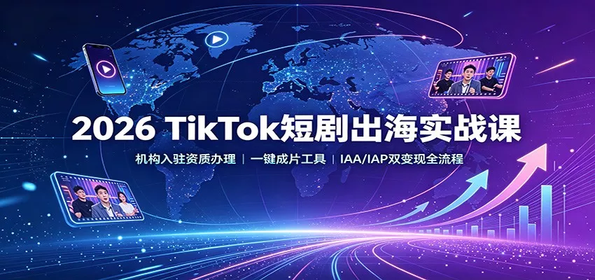 2026 TikTok短剧出海实战课：机构入驻资质办理，一键成片工具，IAA/IAP双变现全流程-泡泡网赚