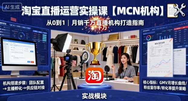 淘宝直播运营实操课【MCN机构】，从0到1做一家月销千W的直播机构-泡泡网赚