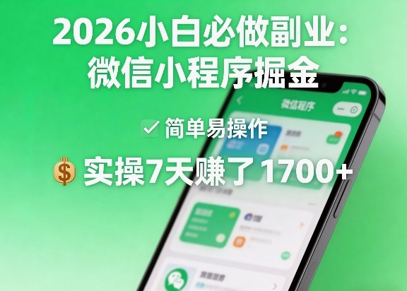 2026小白必做副业：微信小程序掘金，简单易操作，实操7天賺了1700+【揭秘】-泡泡网赚