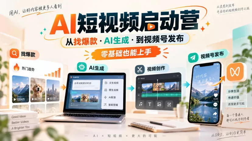 AI短视频启动营，从找爆款·AI生成·到视频号发布，零基础也能上手-泡泡网赚