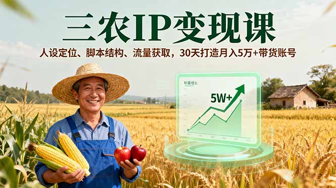 三农IP变现课，人设定位、脚本结构、流量获取，30天打造月入5万+带货账号-泡泡网赚