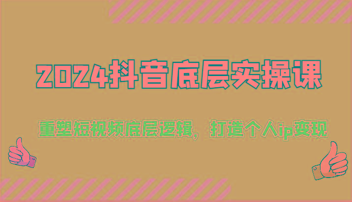 2024抖音底层实操课：重塑短视频底层逻辑，打造个人ip变现(52节)-泡泡网赚