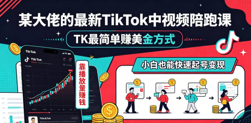 某大佬的最新TikTok中视频陪跑课，TK最简单賺美金方式，靠播放量賺钱，小白也能快速起号变现-泡泡网赚