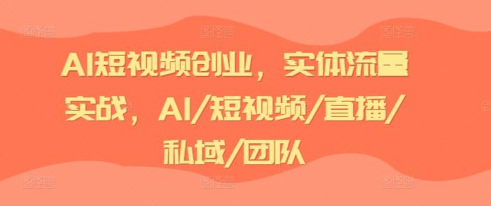 AI短视频创业，实体流量实战，AI/短视频/直播/私域/团队-泡泡网赚