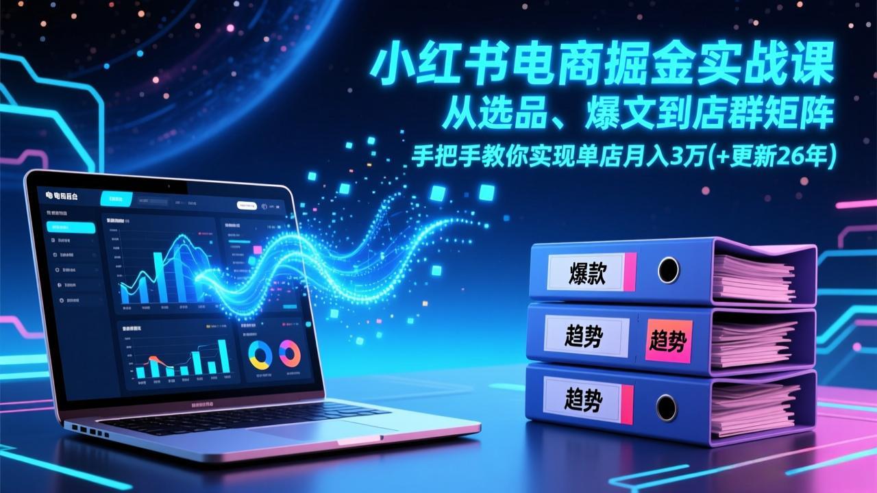 小红书电商掘金实战课，从选品、爆文到店群矩阵，手把手教你实现单店月入3万+(更新26年-泡泡网赚