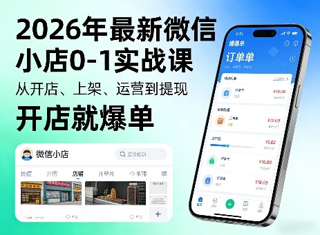 2026年最新微信小店0-1实战课，从开店、上架、运营到提现，开店就爆单-泡泡网赚