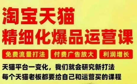 淘宝天猫精细化爆品运营课，免费流量打法-付费广告放大-利润增长-三大核心痛点，一次全部解决-泡泡网赚