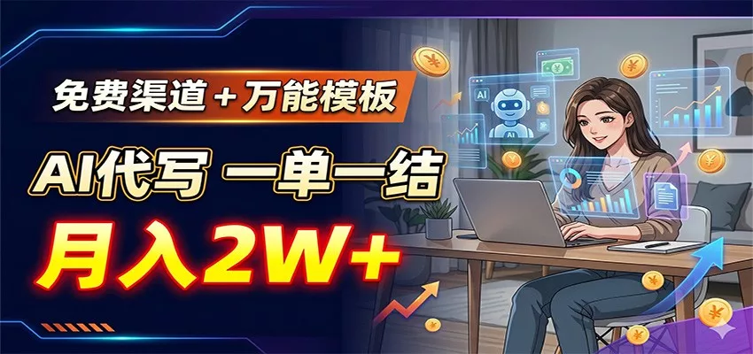 免费渠道+万能模板，AI代写一单一结，月入2W+-泡泡网赚