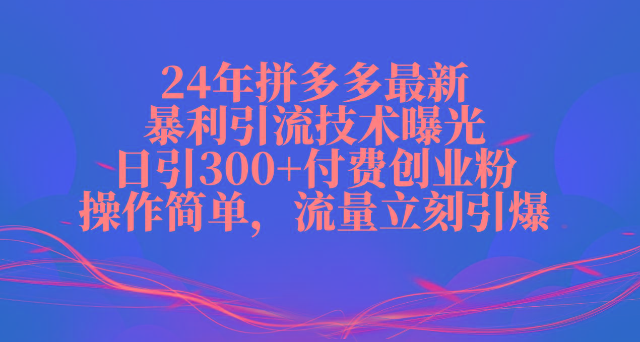 24年拼多多最新暴利引流技术曝光，日引300+付费创业粉，操作简单，流量…-泡泡网赚