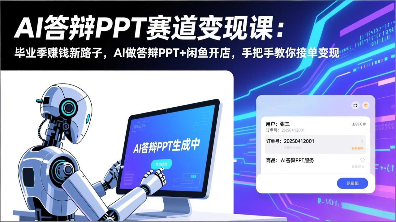 AI答辩PPT赛道变现课：毕业季赚钱新路子，AI做答辩PPT+闲鱼开店，手把手教你接单变现-泡泡网赚