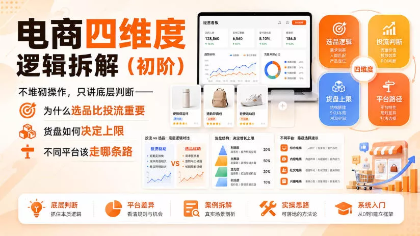 电商四维度逻辑拆解(初阶)不堆砌操作，只讲底层判断——为什么选品比投流重要、货盘如何决定上限、不同平台该走哪条路-泡泡网赚