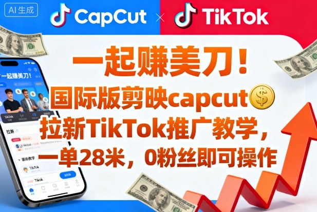 一起賺美刀！国际版剪映capcut拉新TikTok推广教学，一单28米，0粉丝即可操作(附推广入口和教学)-泡泡网赚