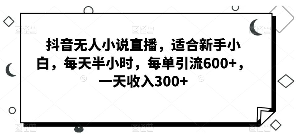 抖音无人小说直播，适合新手小白，每天半小时，每单引流600+，一天收入300+-泡泡网赚