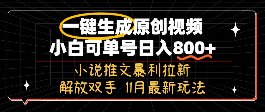 11月最新玩法小说推文暴利拉新，一键生成原创视频，小白可单号日入800+…-泡泡网赚