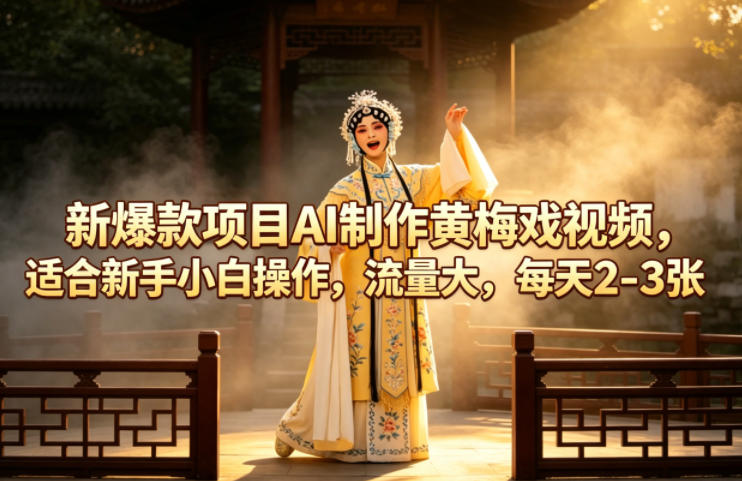 新爆款项目AI制作黄梅戏视频，适合新手小白操作，流量大，每天2-3张-泡泡网赚