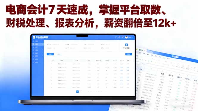 电商会计7天速成，掌握平台取数、财税处理、报表分析，薪资翻倍至12k+-泡泡网赚