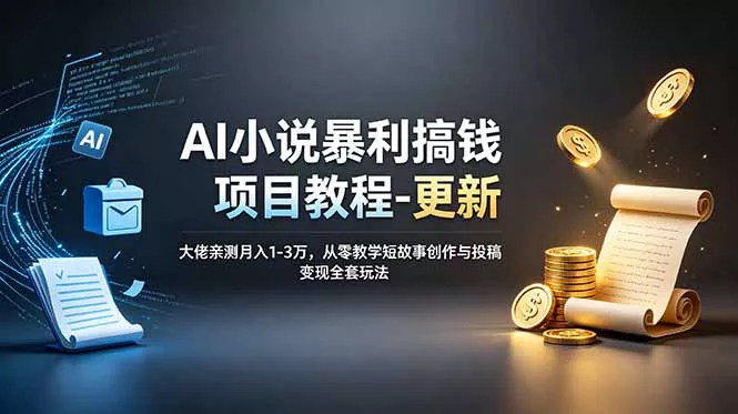 AI小说暴利搞钱项目教程-更新，大佬亲测月入1-3万，从零教学短故事创作与投稿变现全套玩法-泡泡网赚