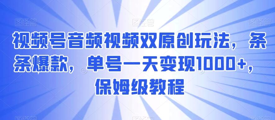 视频号音频视频双原创玩法，条条爆款，单号一天变现1000+，保姆级教程【揭秘】-泡泡网赚