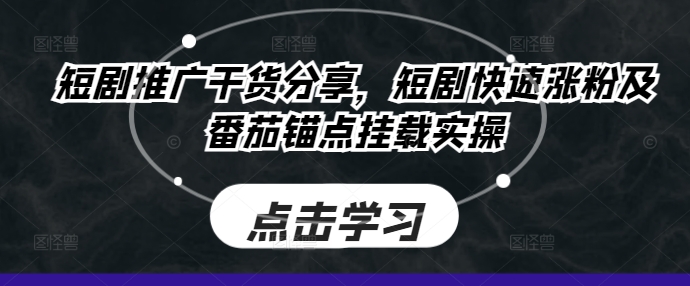 短剧推广干货分享，短剧快速涨粉及番茄锚点挂载实操-泡泡网赚