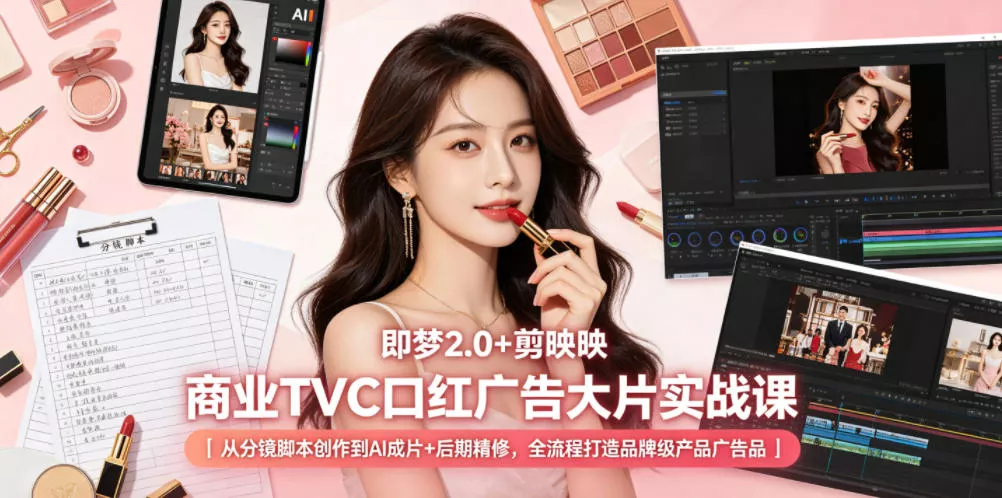 即梦2.0+剪映商业TVC口红广告大片实战课｜从分镜脚本创作到AI成片+后期精修，全流程打造品牌级产品广告-泡泡网赚