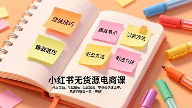 小红书无货源电商课，开店选品、笔记搬运、运营变现，零基础快速出单，稳定日销数十单(更新-泡泡网赚