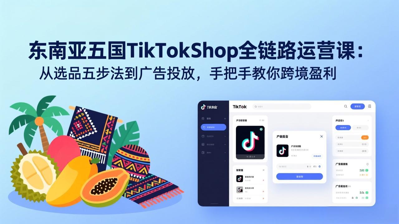 东南亚五国TikTok Shop全链路运营课：从选品五步法到广告投放，手把手教你跨境盈利-泡泡网赚