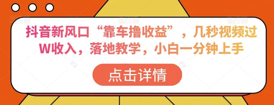抖音新风口“靠车撸收益”，几秒视频过W收入，落地教学，小白一分钟上手【揭秘】-泡泡网赚